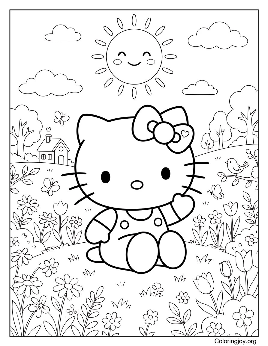 Sonrisa soleada Hello Kitty Hoja para colorear