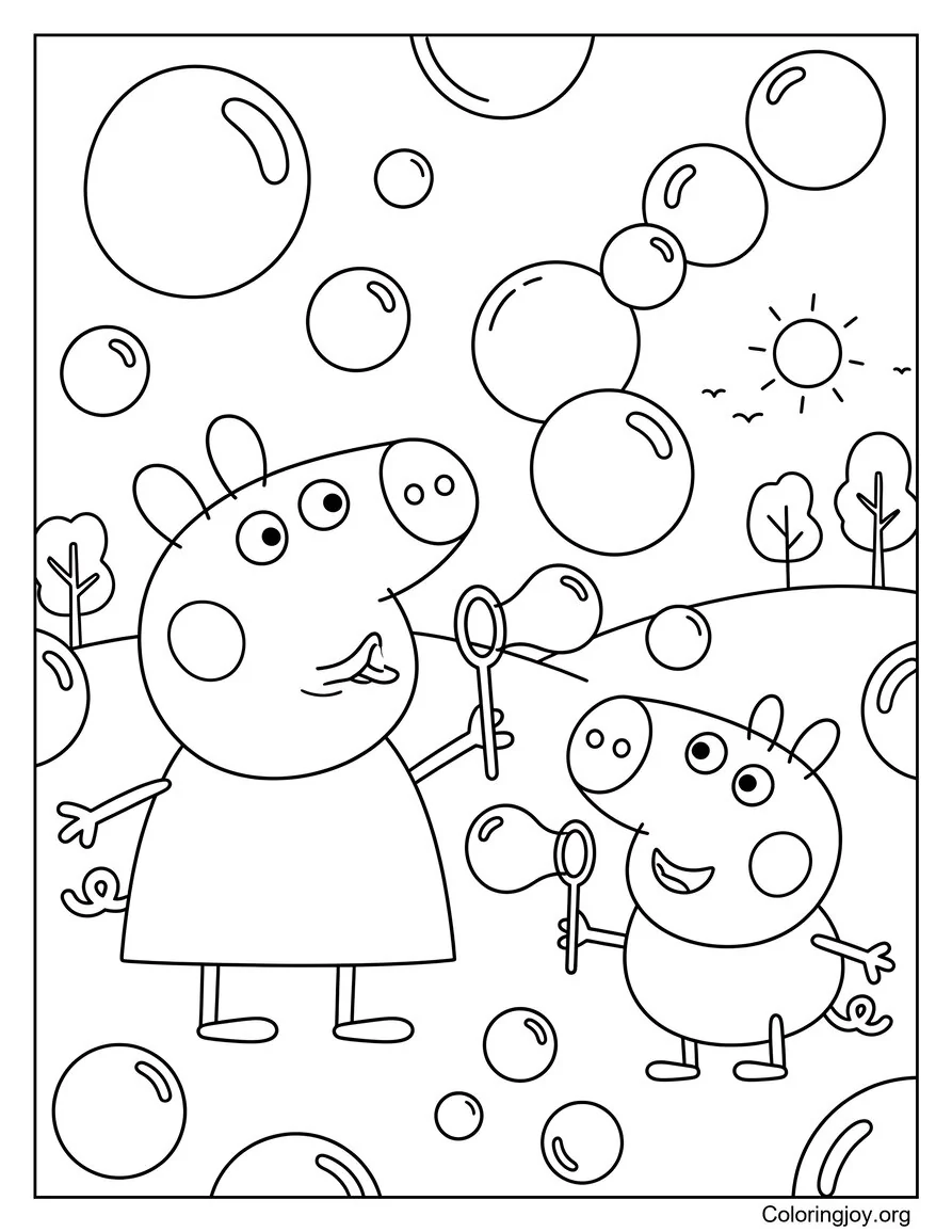 Soplando burbujas Peppa Pig-Hoja para colorear inspirada