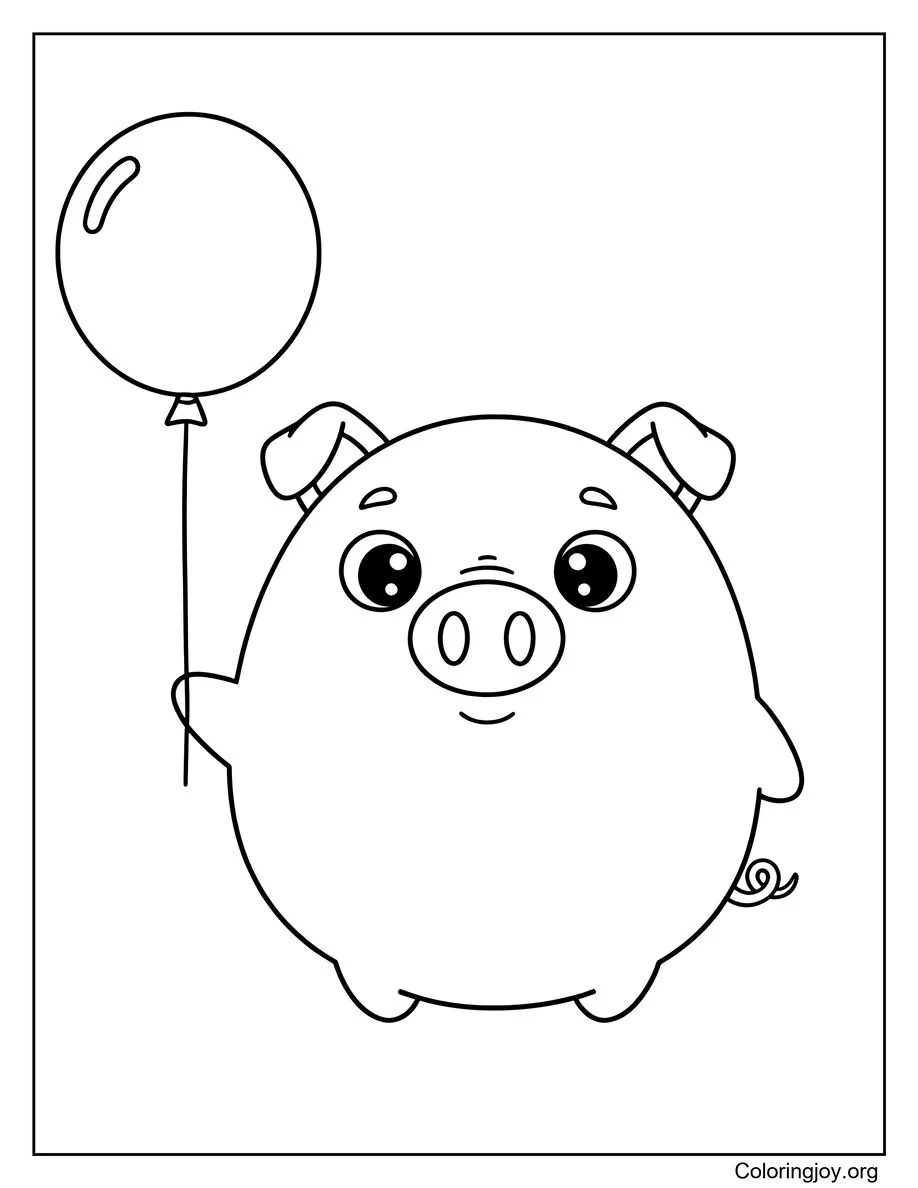 Sosteniendo un globo Ilustración linda del cerdo