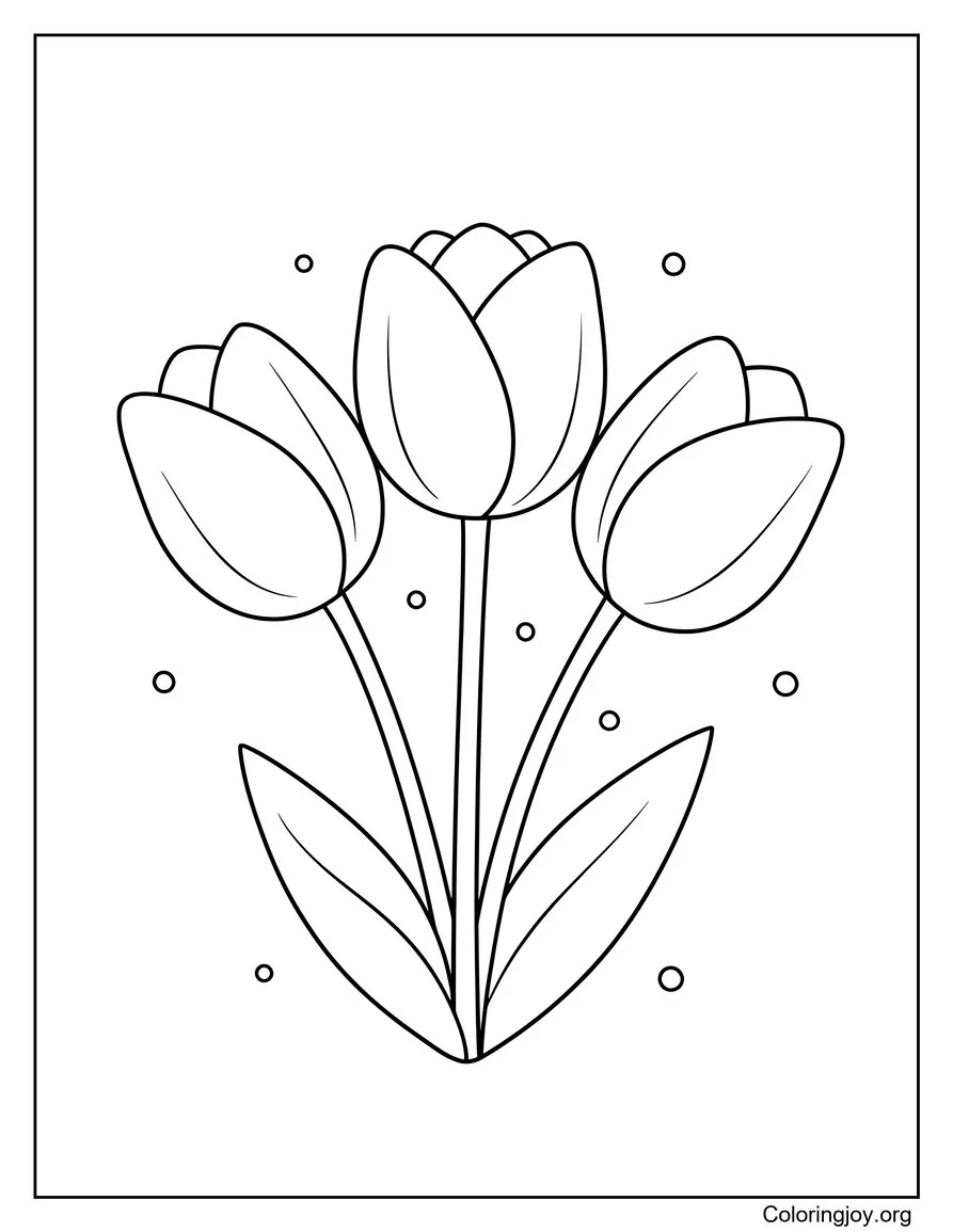 Página para colorear de tres flores de tulipanes primaverales