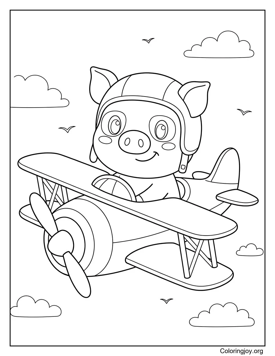 Hoja de aventuras de un cerdo volando en avión