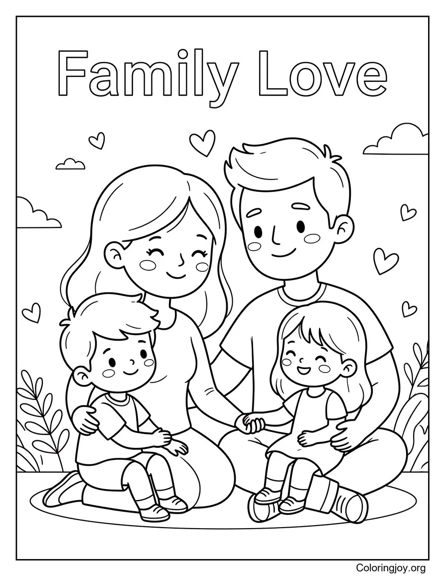 Family Time in Summer Coloring Page Heartwarming Scene