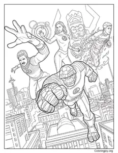 Fantastic Four Team Fight Scene Coloring Page