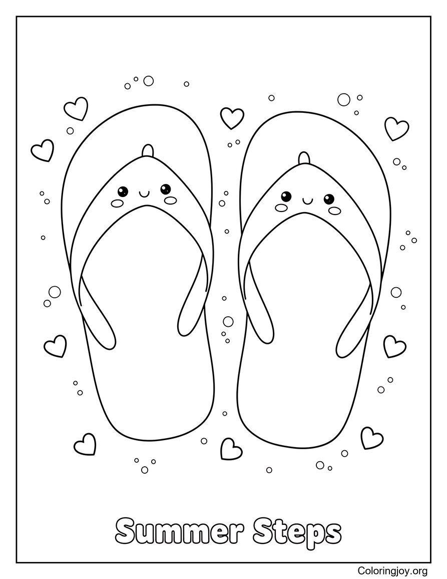Flip Flops Beach Summer Coloring Sheet Simple Design