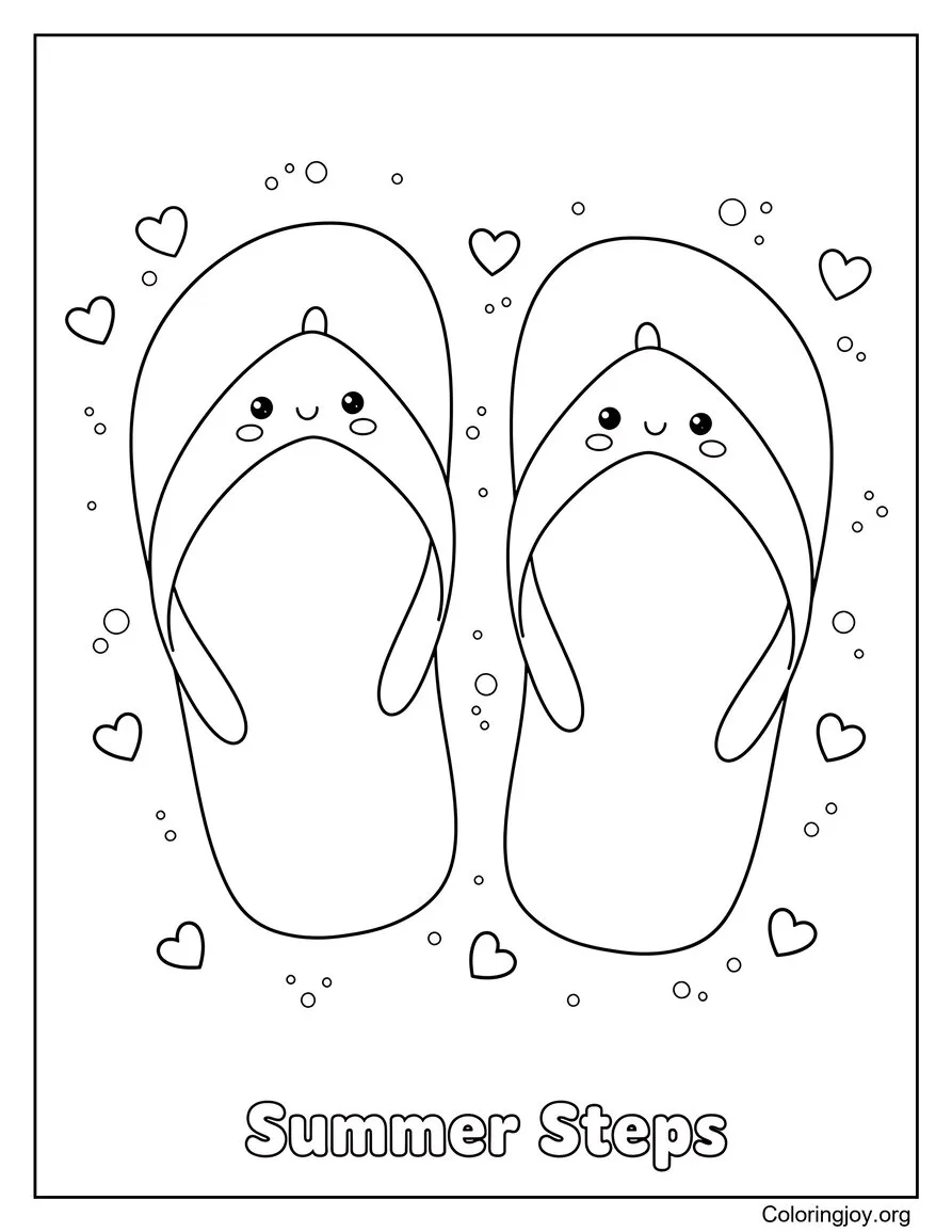 Flip Flops Beach Summer Coloring Sheet Simple Design