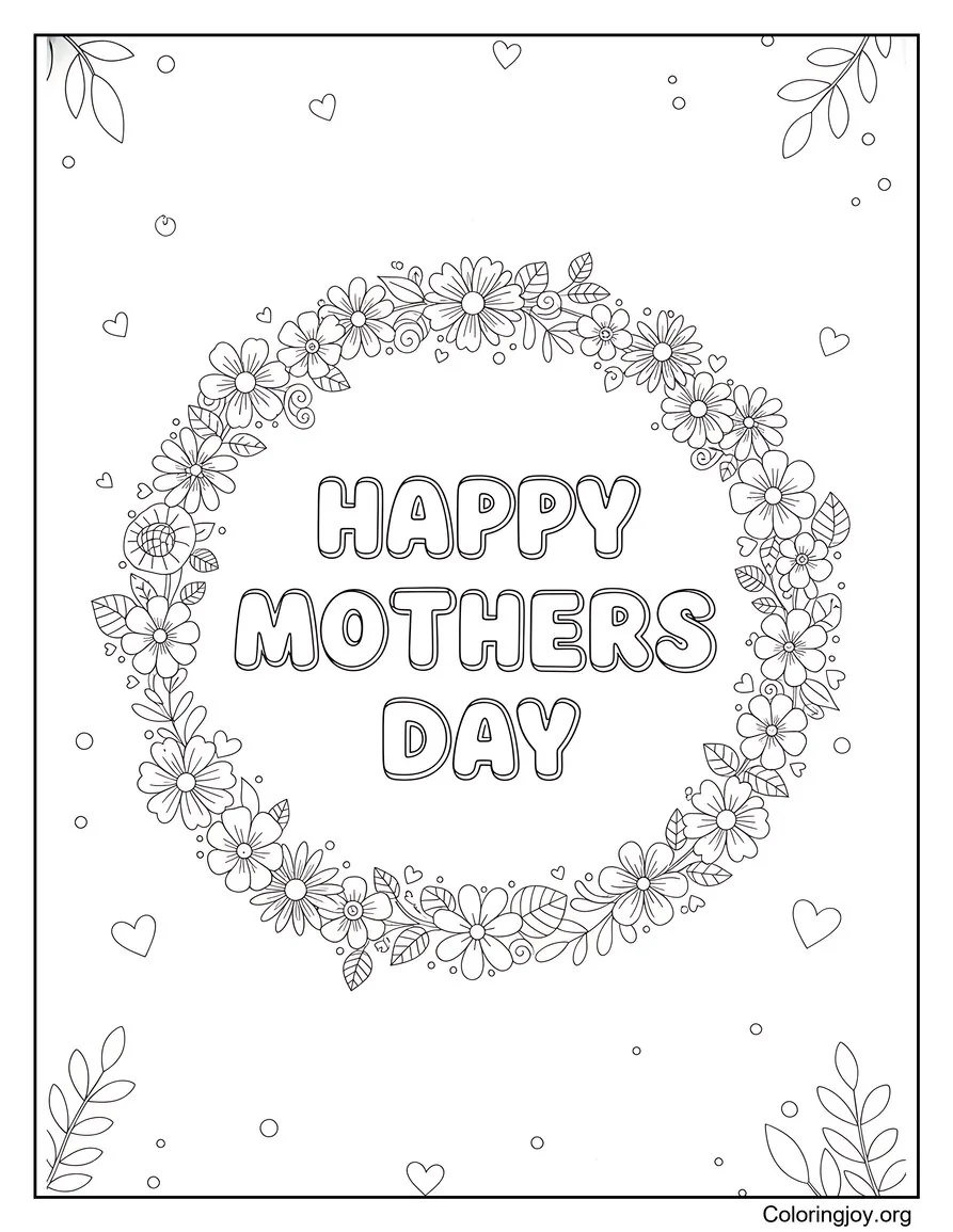 Floral Frame Happy Mothers Day Coloring Page Elegant Cozy Style