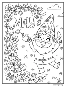 Floral Frame Surrounding The Word May Coloring Page