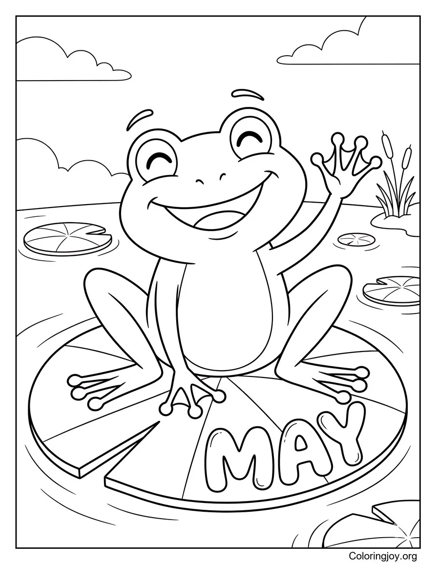 Friendly Frog Sitting On Lily Pads Coloring Page