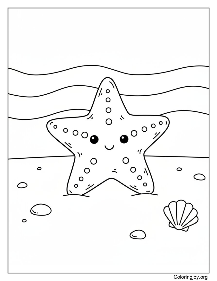 Friendly Starfish Resting On The Beach Shore Coloring Page