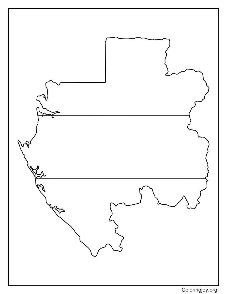 Gabon Flag Inside Map Shape Coloring Page