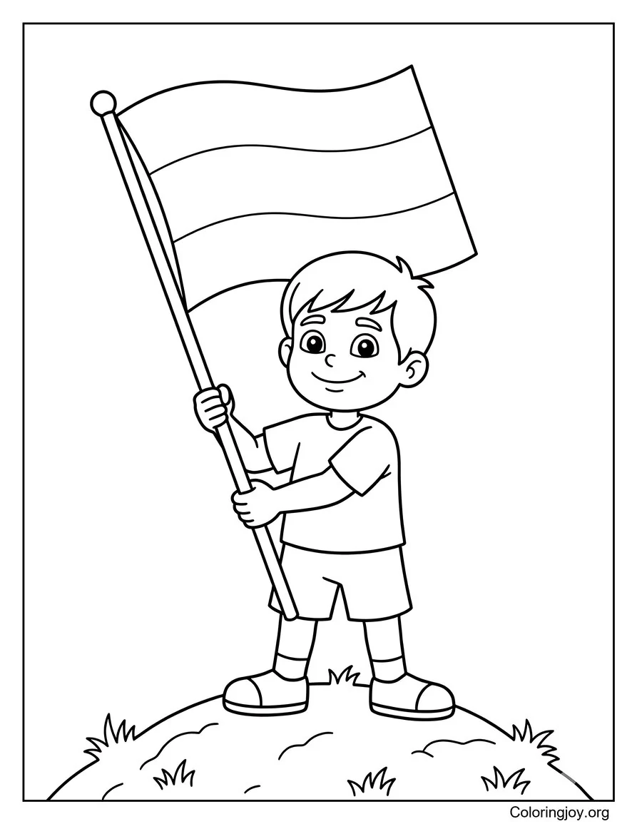 Gabon Flag On Hill Scene Coloring Page