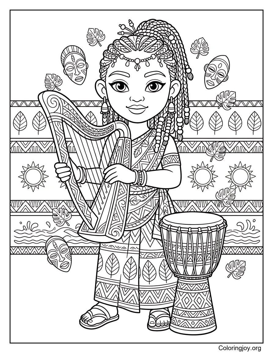 Gabon Flag With Cultural Symbols Coloring Page