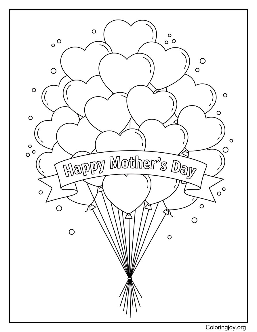 Ausmalbilder Herzballons zum Muttertag, süßes Thema