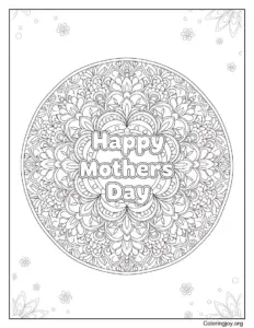 Happy Mothers Day Mandala Coloring Page For Adults
