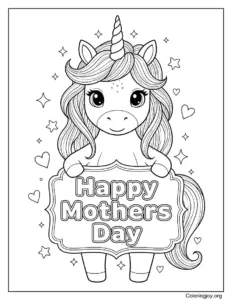 Happy Mothers Day Unicorn Coloring Page Magical Theme