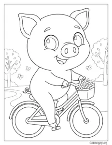 Riding a Bicycle Happy Pig Scene
