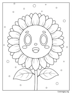 Happy Sunflower Spring Flower Coloring Page
