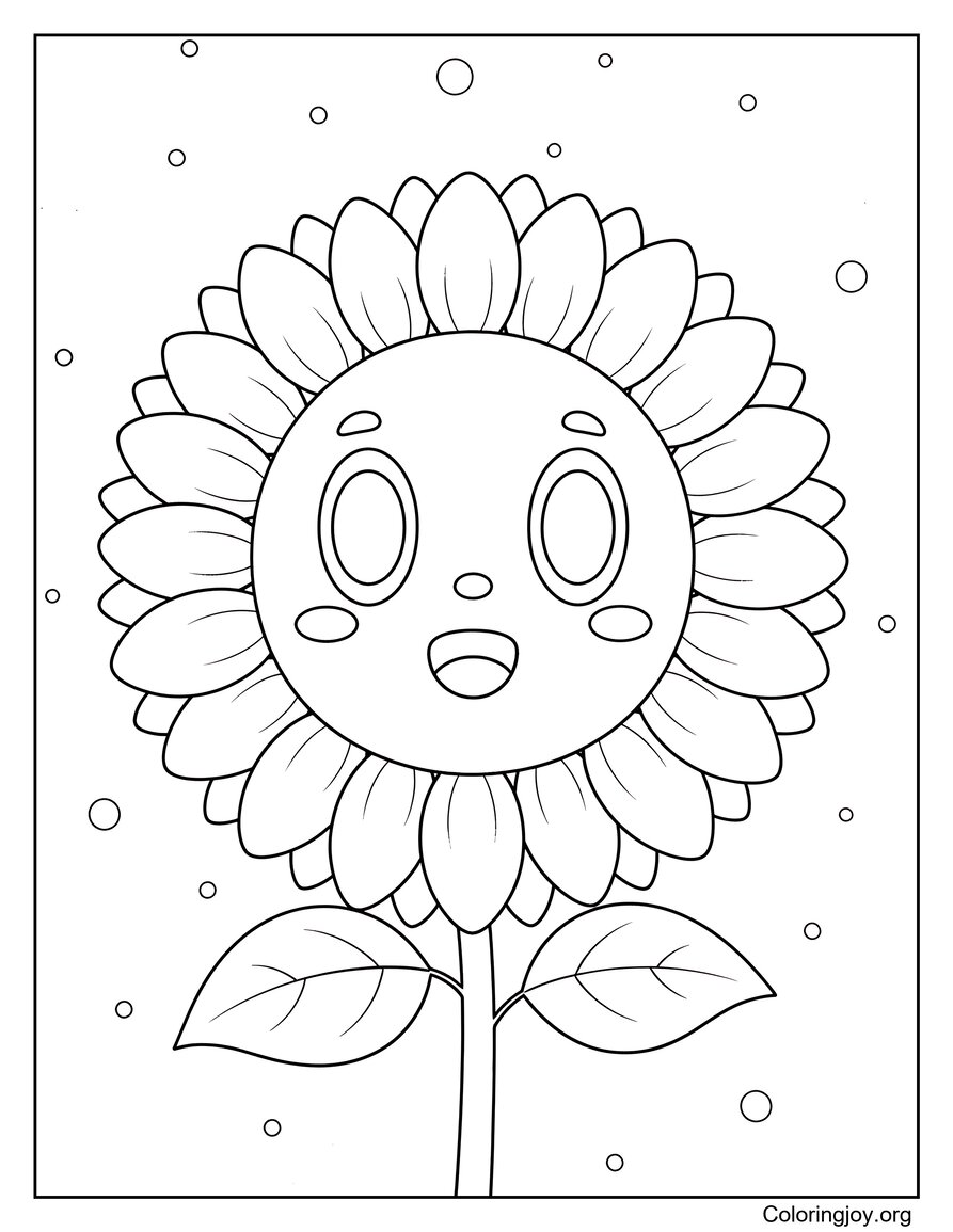 Happy Sunflower Spring Flower Coloring Page