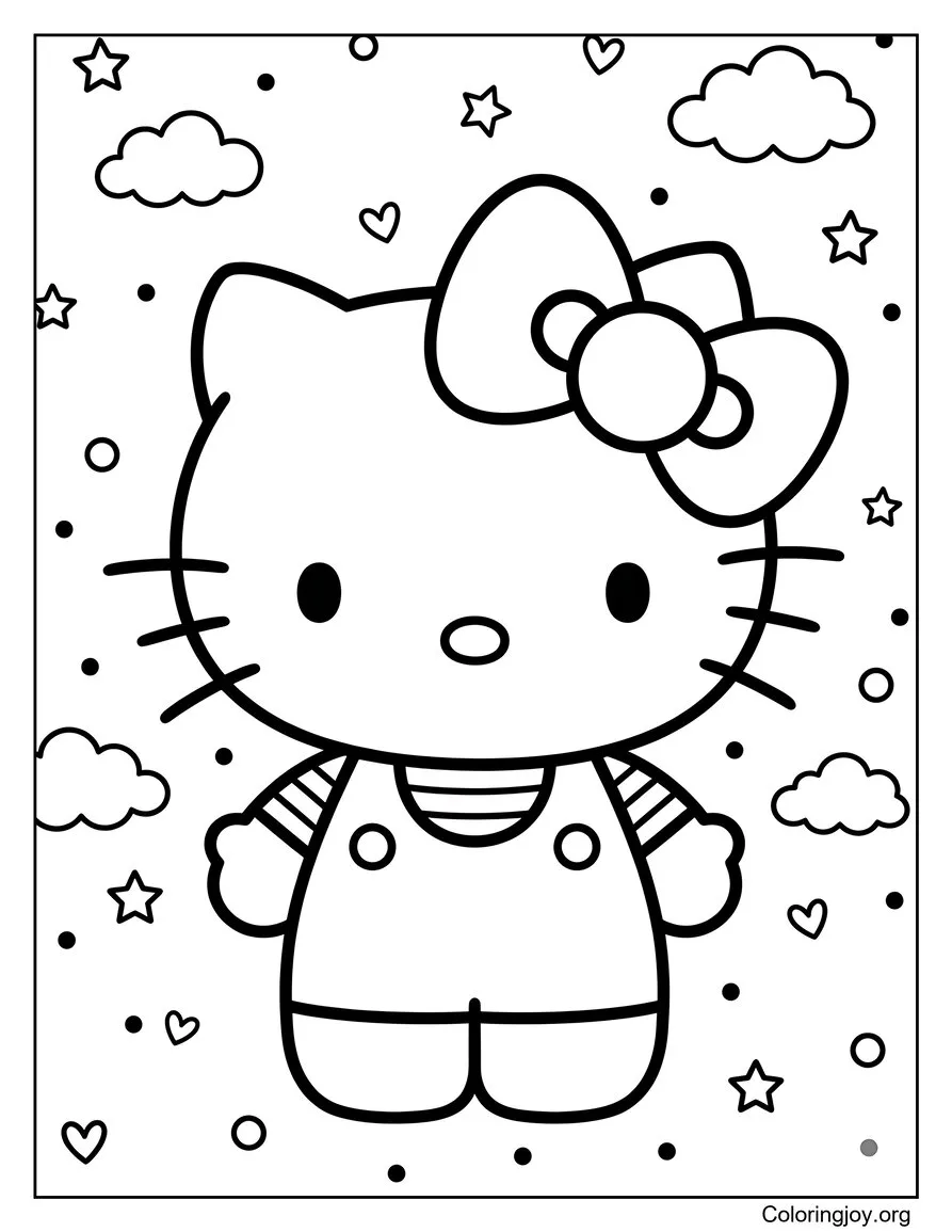 Cute Mood Hello Kitty-Inspired Coloring Page