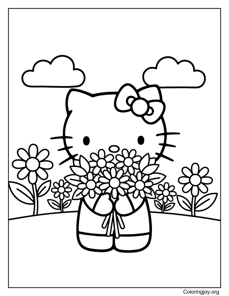 Hello Kitty Holding a Spring Bouquet