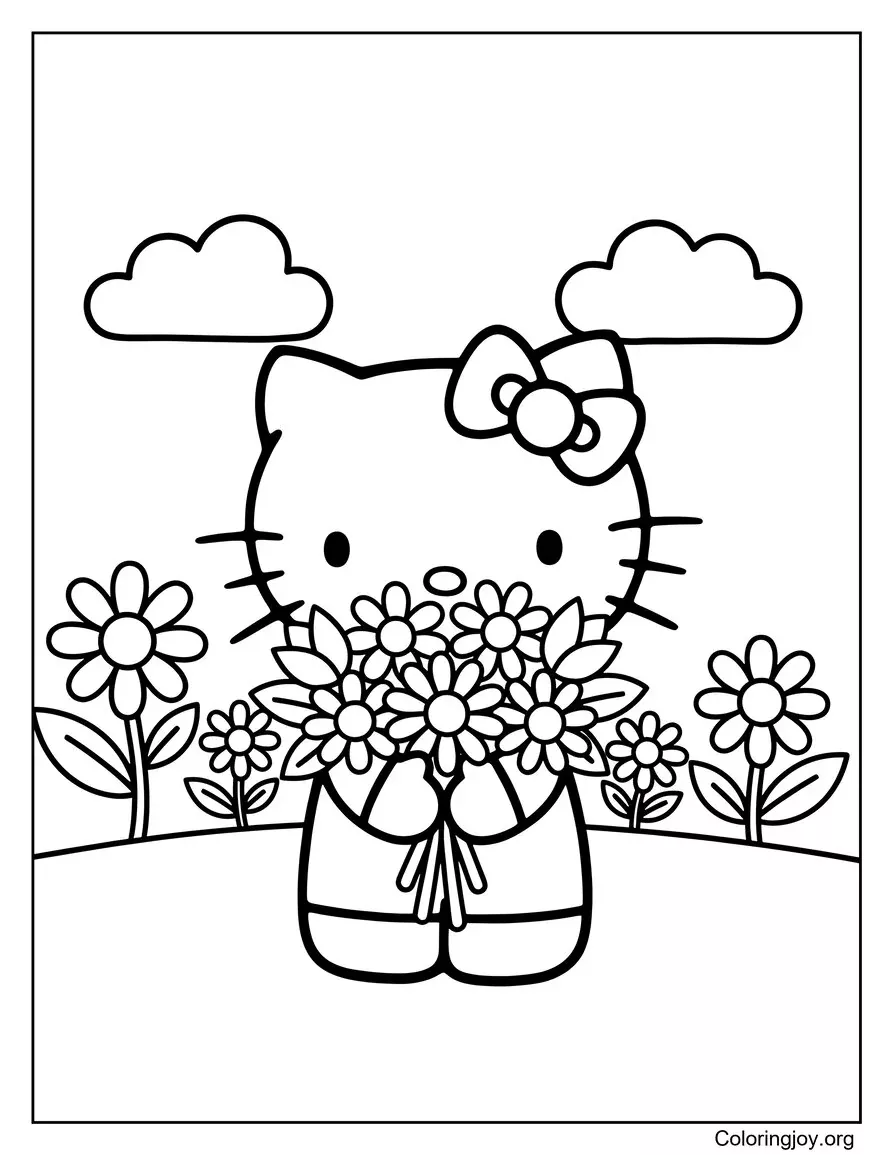 Hello Kitty Holding a Spring Bouquet