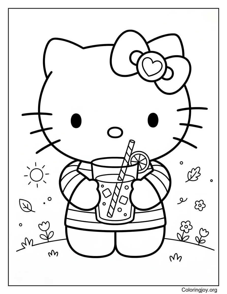 Lemonade Time Kitty Coloring Page
