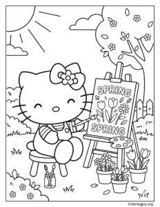 Hello Kitty Sitting with a Bunny