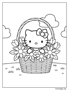 Hello Kitty in Basket of Spring Flowers