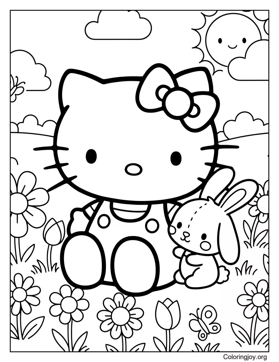 Hello Kitty Picking Tulips in Flower Field
