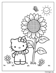 Hello Kitty Smelling a Giant Sunflower