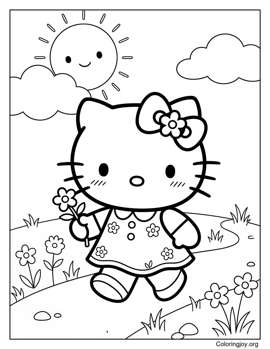 Sunny Mood Kitty Coloring Sheet