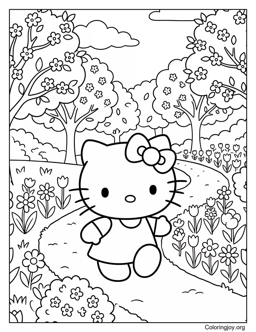 Hello Kitty on a Tree Swing in Spring