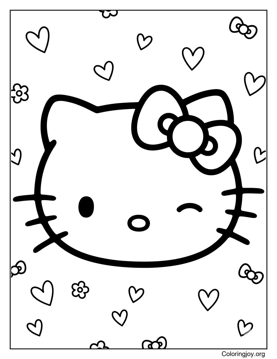Cute Winking Hello Kitty Coloring Page