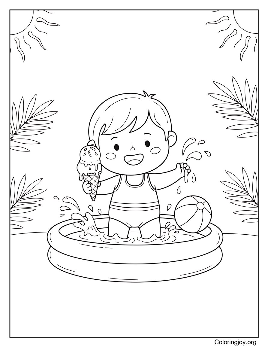 Hot Weather Activities Summer Coloring Page for Kids