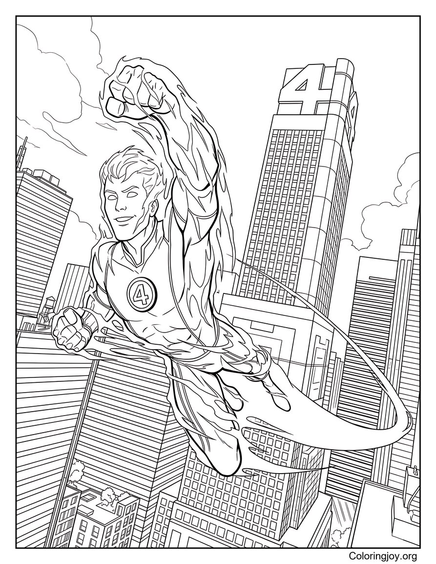 Human Torch Flying Over The City