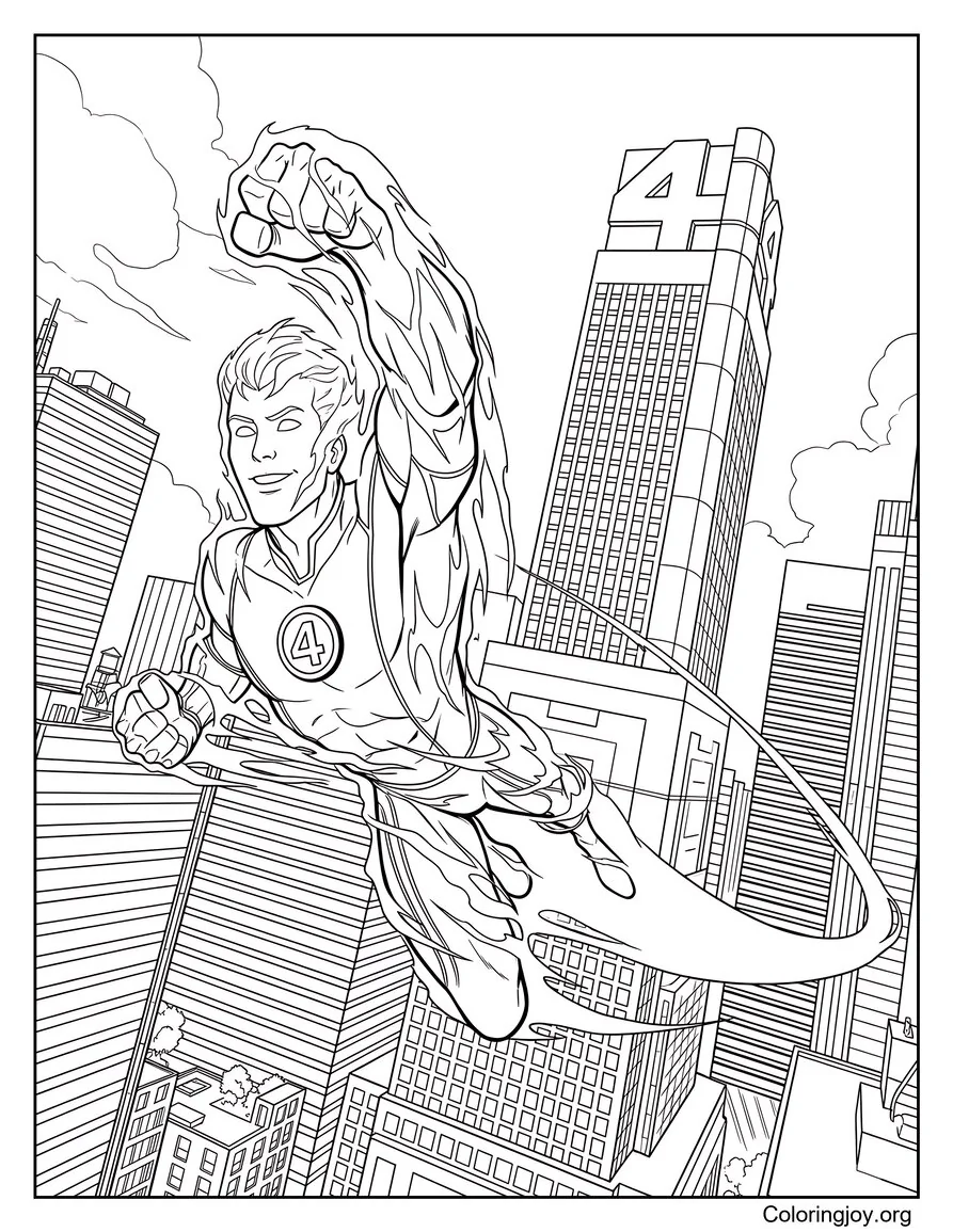 Human Torch Flying Over The City