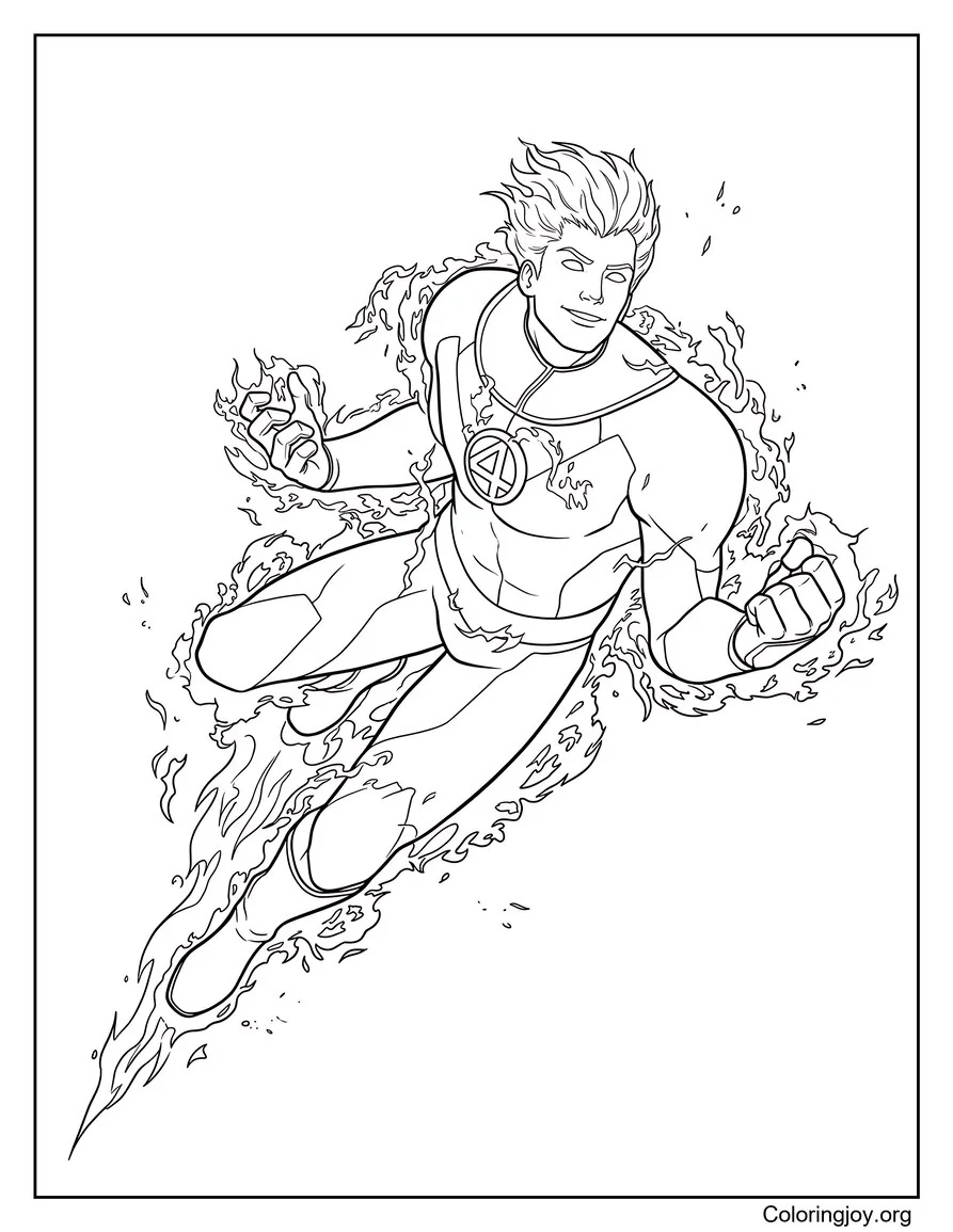 Human Torch In Full Flame Mode Coloring Page