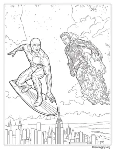 Human Torch Vs Silver coloring page