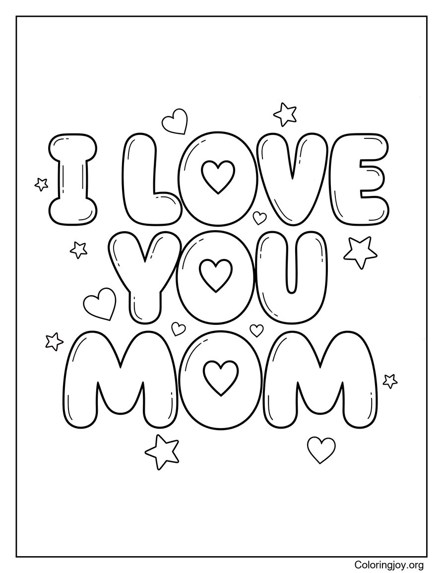 Ich liebe dich, Mama, Handbeschriftung, Malseite, niedliche Kritzeleien