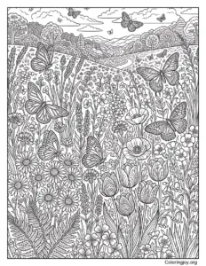 Spring Wildflower Meadow Coloring Page