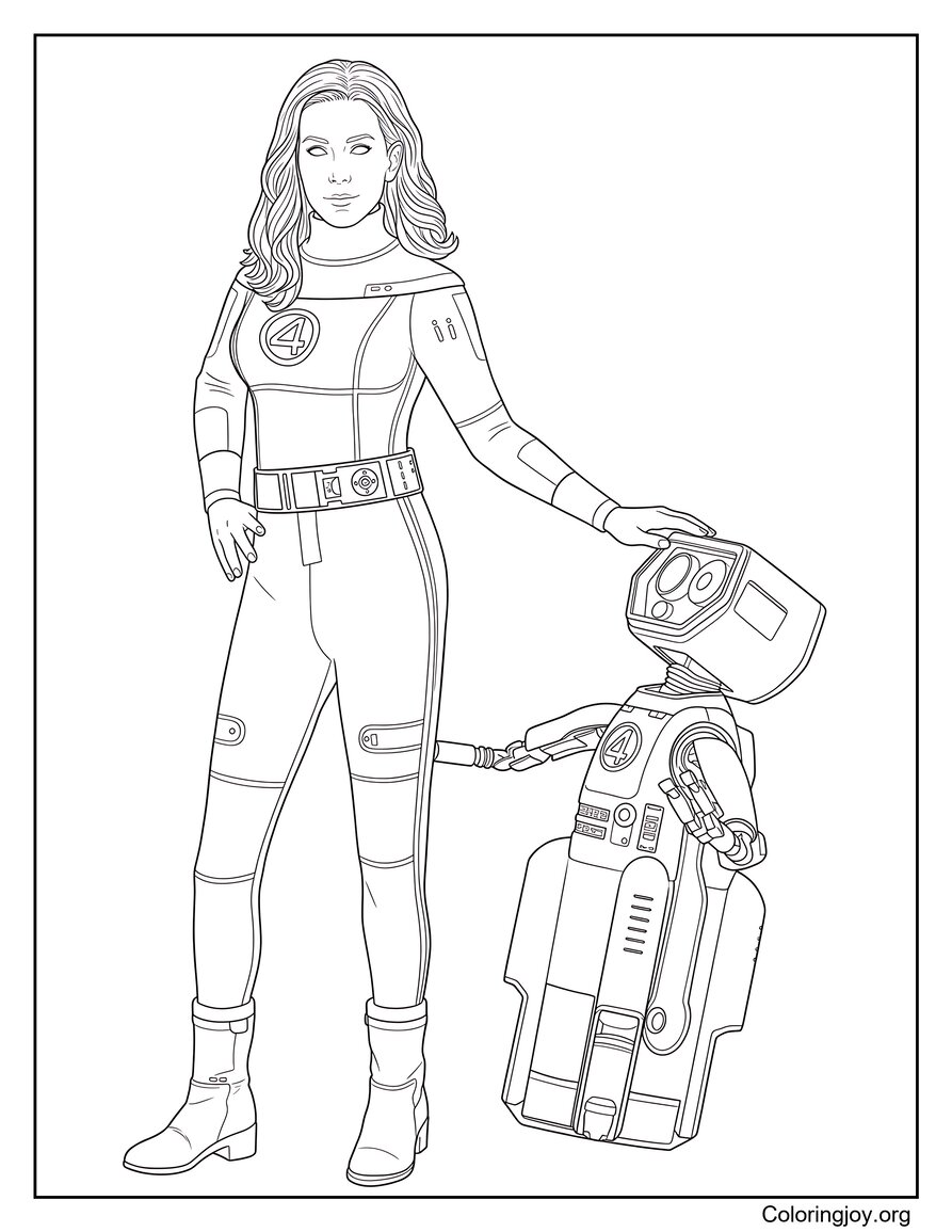 Feuille de coloriage Femme invisible avec robot