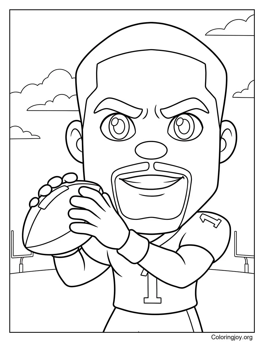 Cartoon Style Jalen Hurts Coloring Page for Kids