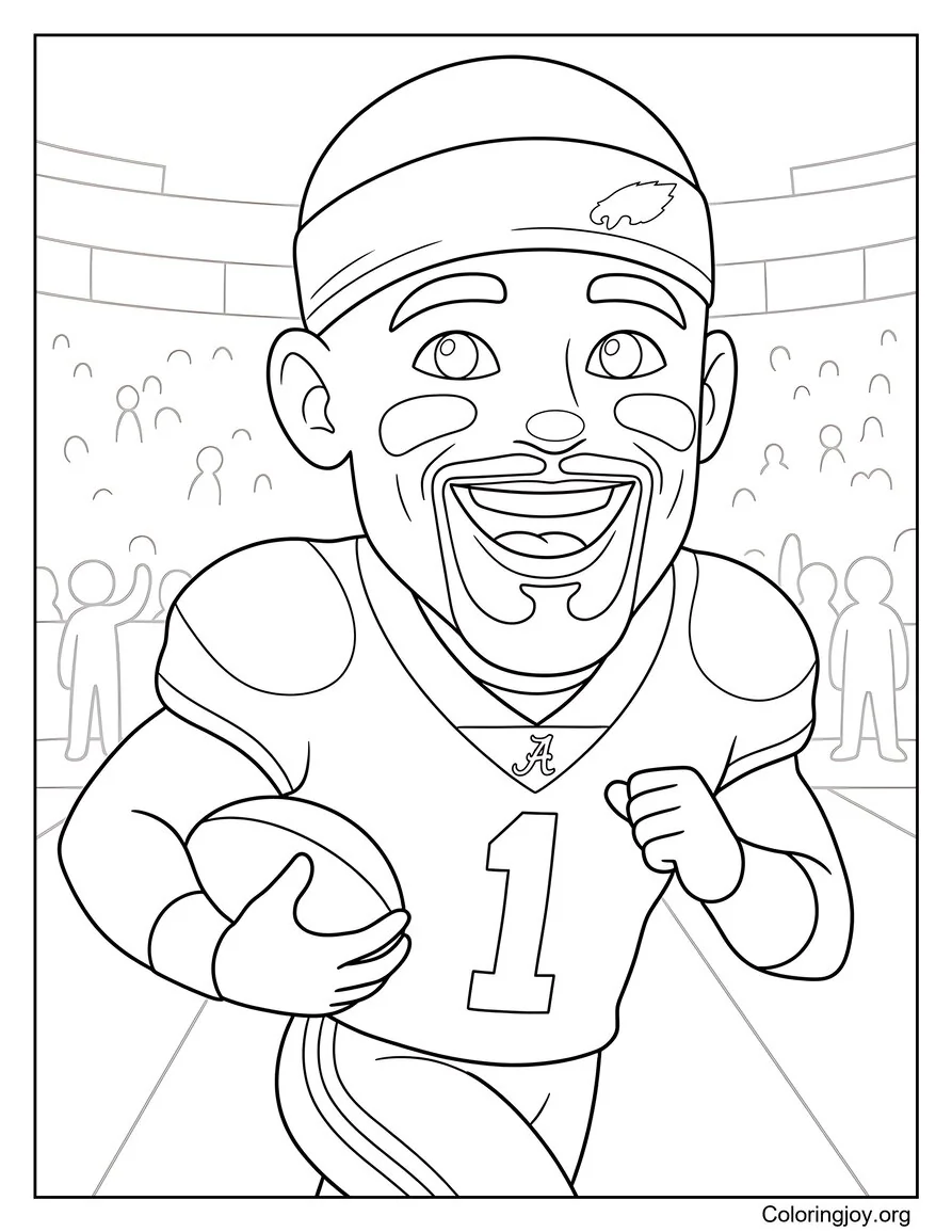 Jalen Hurts College Highlights Action Scene Coloring Page