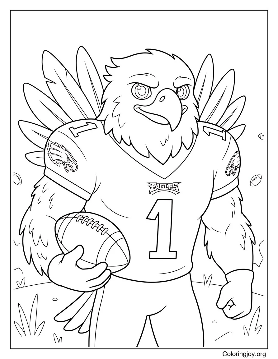 Jalen Hurts Holding Football with Eagle Coloring Page