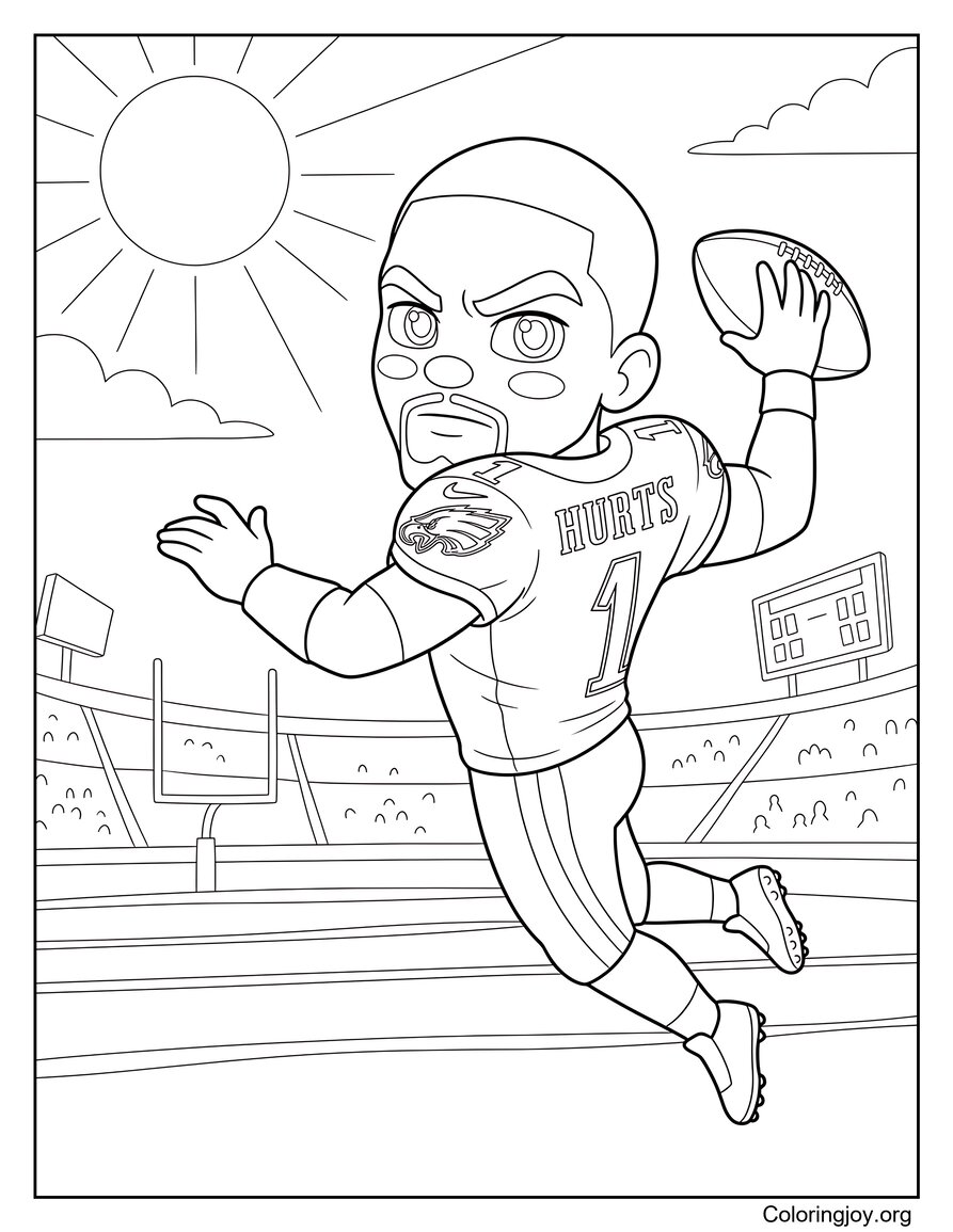 Jalen hurts Ausmalbild „Passing Throw Action“
