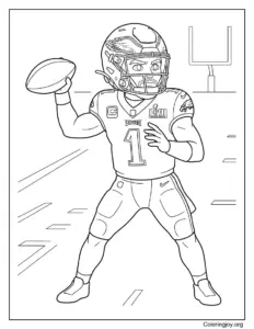 Jalen Hurts Quarterback Stance Coloring Page