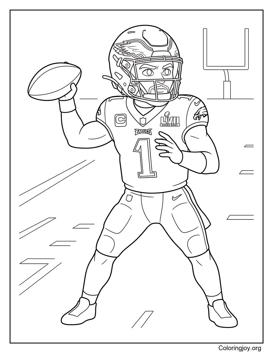 Jalen Hurts Quarterback Stance Coloring Page