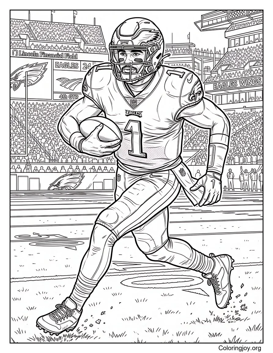 Realistic Style Jalen Hurts Coloring Page