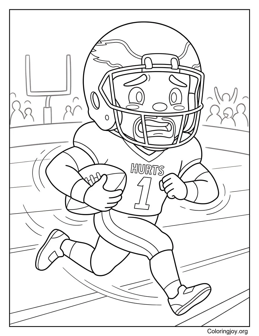 Jalen Hurts Running with Football Coloring Page