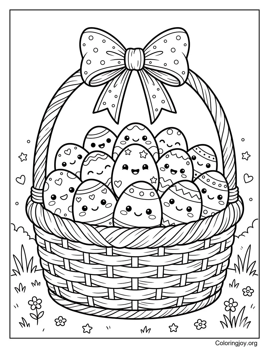 Kawaii Easter Basket with Smiling Eggs